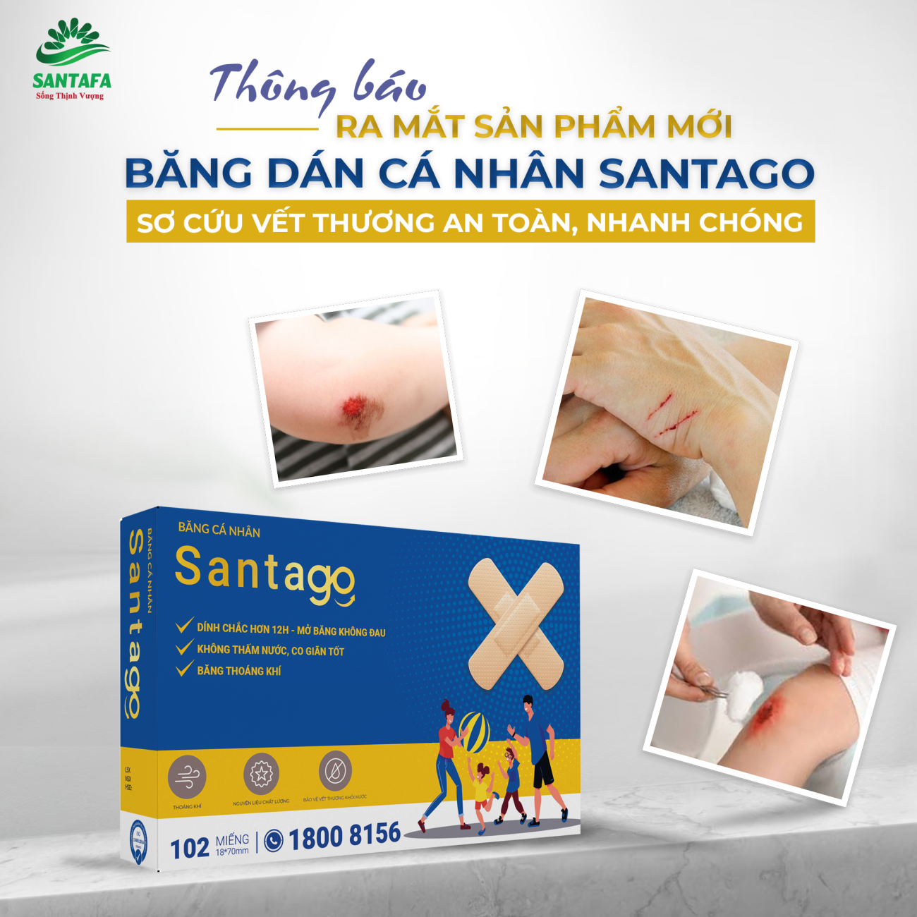 [Thông báo] Ra mắt sản phẩm mới: Băng dán cá nhân Santago – Sơ cứu vết thương an toàn, nhanh chóng