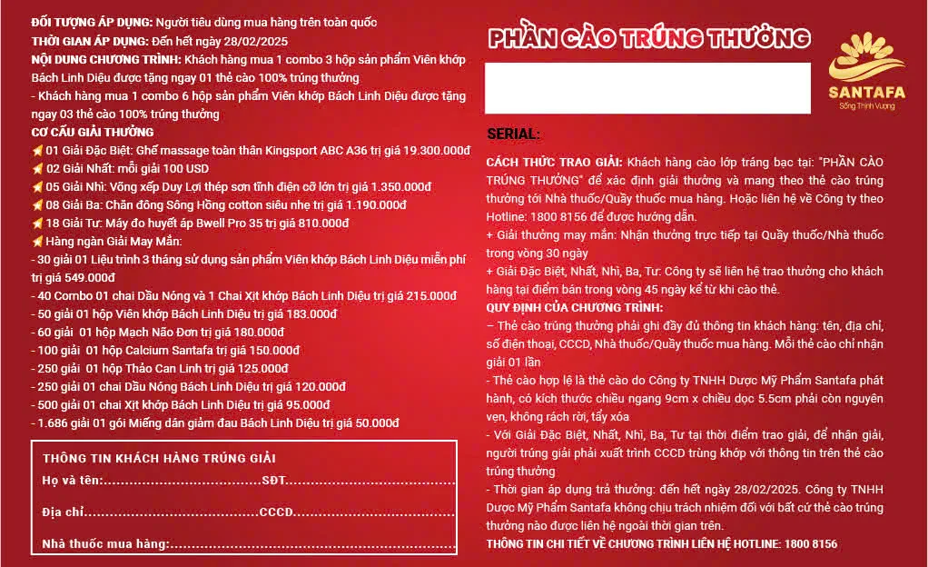 Cùng Viên Khớp Bách Linh Diệu: Đón Xuân Lộc May - Cào Ngay Trúng Lớn Cùng Viên Khớp Bách Linh Diệu: Đón Xuân Lộc May - Cào Ngay Trúng Lớn