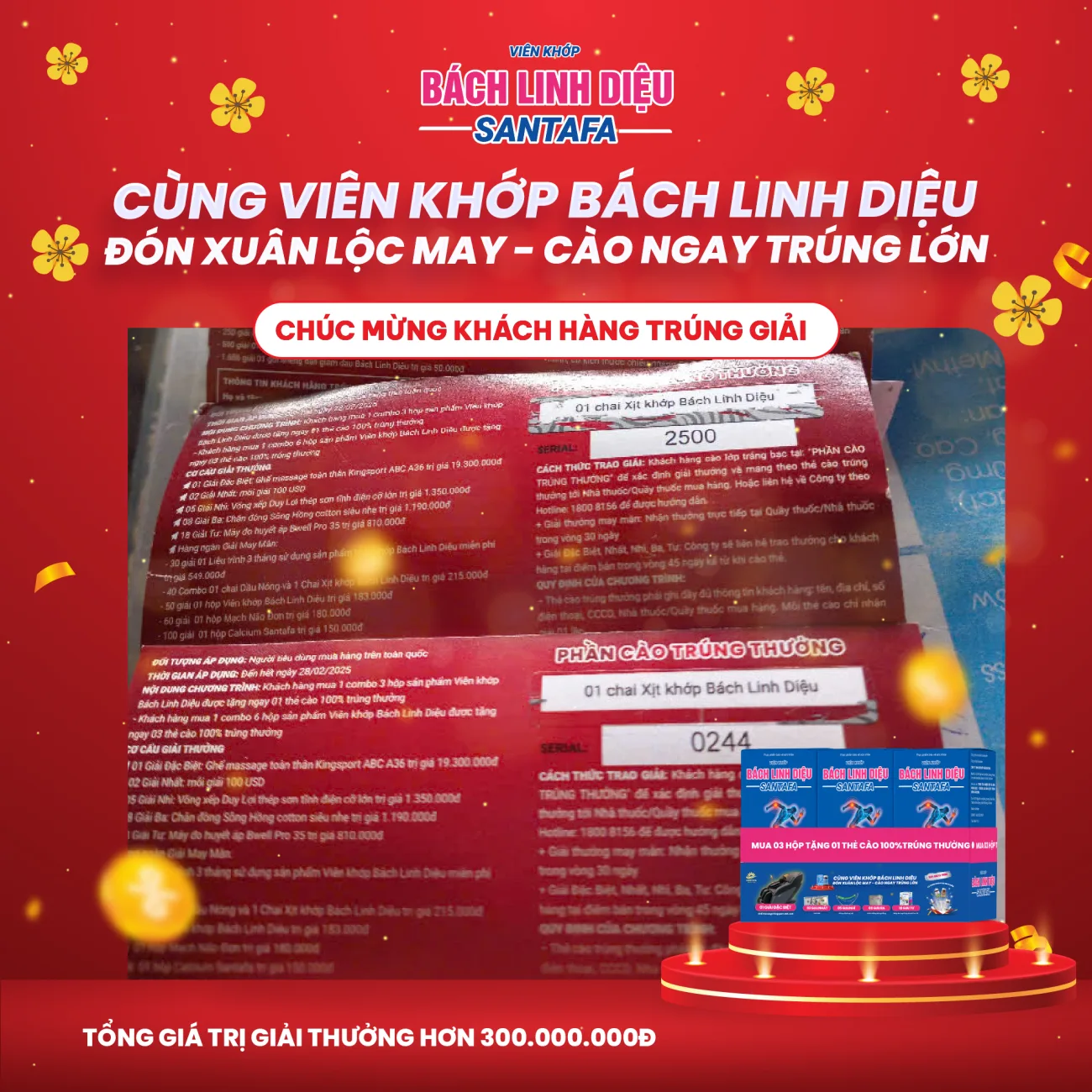 Hàng trăm khách hàng tiếp tục sở hữu những phần quà khủng của chương trình cùng Viên khớp Bách Linh Diệu: Đón xuân lộc may - Cào ngay trúng lớn Hàng trăm khách hàng tiếp tục sở hữu những phần quà khủng của chương trình cùng Viên khớp Bách Linh Diệu: Đón xuân lộc may - Cào ngay trúng lớn