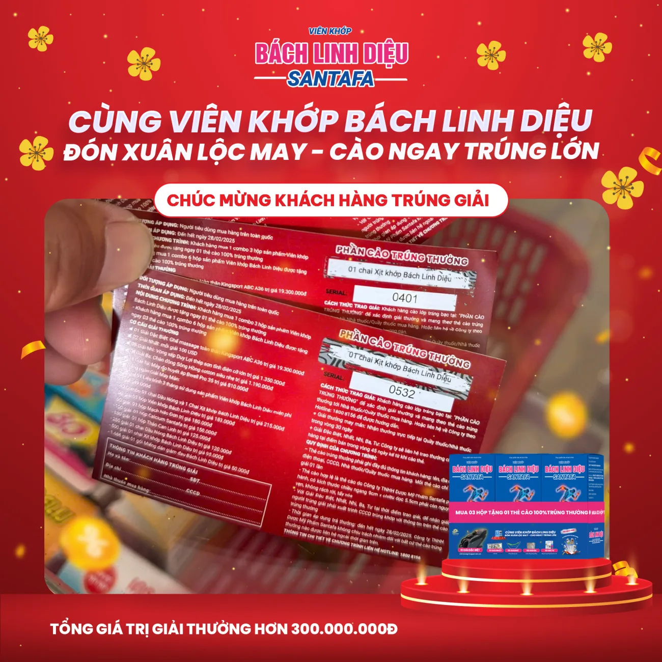 Hàng trăm khách hàng tiếp tục sở hữu những phần quà khủng của chương trình cùng Viên khớp Bách Linh Diệu: Đón xuân lộc may - Cào ngay trúng lớn Hàng trăm khách hàng tiếp tục sở hữu những phần quà khủng của chương trình cùng Viên khớp Bách Linh Diệu: Đón xuân lộc may - Cào ngay trúng lớn