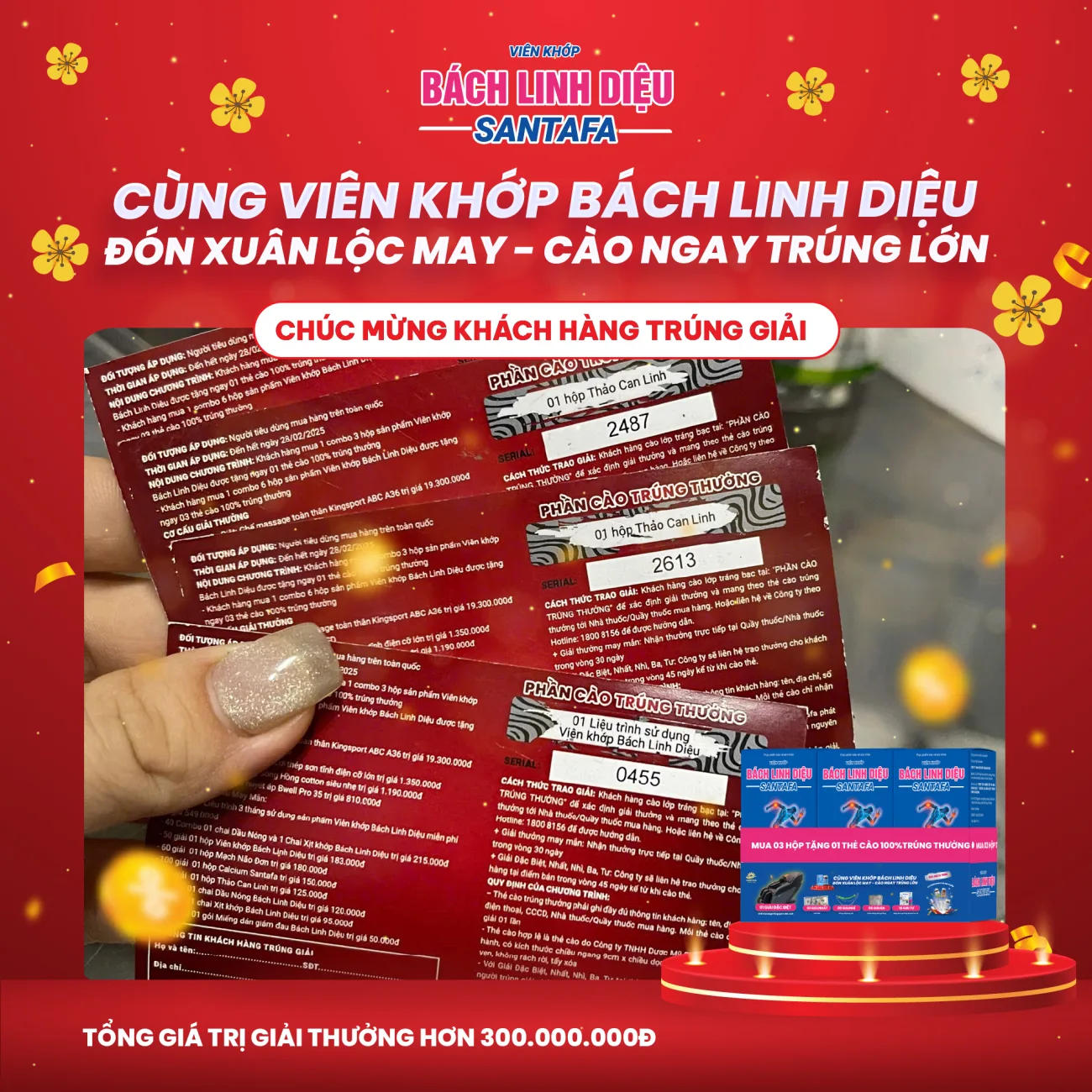 Hàng trăm khách hàng tiếp tục sở hữu những phần quà khủng của chương trình cùng Viên khớp Bách Linh Diệu: Đón xuân lộc may - Cào ngay trúng lớn Hàng trăm khách hàng tiếp tục sở hữu những phần quà khủng của chương trình cùng Viên khớp Bách Linh Diệu: Đón xuân lộc may - Cào ngay trúng lớn